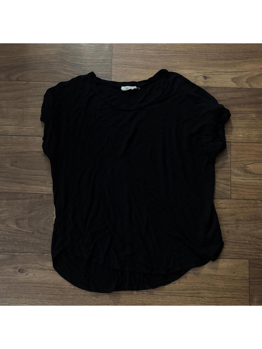 Rebel Society Black Women's Short Sleeve T-Shirt Top Slub Knit Boxy Relaxed